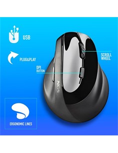 NGS Raton Inalambrico Vertical Ergonomico EVO MOKSHA Recargable Silencioso Negro