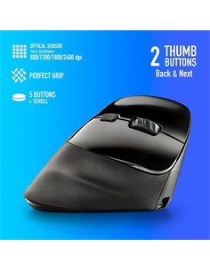 NGS Raton Inalambrico Vertical Ergonomico EVO MOKSHA Recargable Silencioso Negro