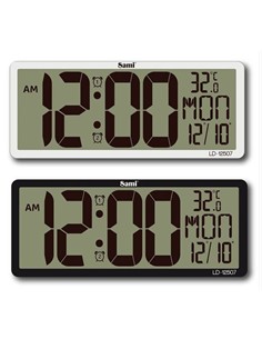 SAMI Reloj De Pared Y Sobremesa Digital XL LD-12507 Blanco Con Temperatura,Multi Idiomas