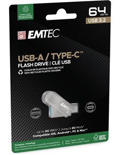 EMTEC Pendrive Dual 64Gb Usb 3.2  Usb-A/ Tipo C ECMMD64GD283