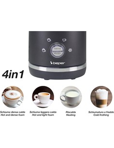 BEPER Hervidor Y Espumador de Leche Automatico Espuma Ligera, Densa Calient 500W 220-240V P101CAF001