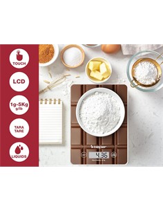BEPER Pesa de Cocina Digital Max 5KG Placa Vidrio Templado Diseño Chocolate P102BIL002