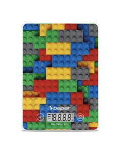 BEPER Pesa de Cocina Digital Max 5KG Placa Vidrio Templado Diseño Lego P102BIL005