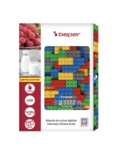 BEPER Pesa de Cocina Digital Max 5KG Placa Vidrio Templado Diseño Lego P102BIL005