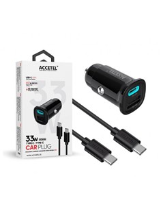 ACCETEL Cargador Coche Tipo C 33W + Cable Datos Tipo C M/M Negro CC636