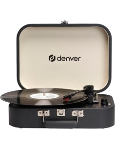 DENVER Tocadisco Retro VPL-130DGR En Maletin Negro Grabacion USB Con Alatavoz 2X10W