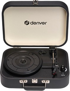 DENVER Tocadisco Retro VPL-130DGR En Maletin Negro Grabacion USB Con Alatavoz 2X10W