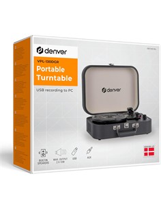 DENVER Tocadisco Retro VPL-130DGR En Maletin Negro Grabacion USB Con Alatavoz 2X10W