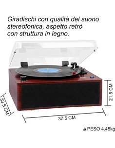 TREVI Tocadisco VINYL MUSIC TT 1030BT Madera Bluetooth 15W,RCA Conexion Audio Inalambrica IN/OUT