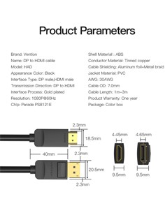 VENTION Cable DIsplayport a HDMI 2Mtrs 1080p HADBH