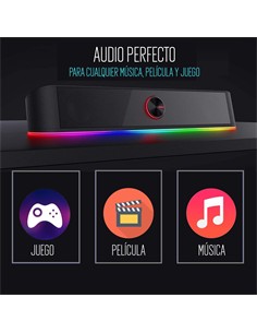 EWENT Barra de Sonido Bluetooth EW3525 Gaming Luces RGB 15W Alimentacion USB