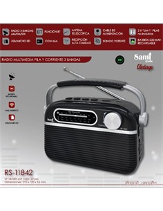SAMI Radio Portatil AM/FM/SW RS-11842 Retro Bluetooth,Micro Sd,Usb,Aux In