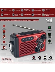 SAMI Radio Emergencia Dinamo Solar y Recargable 4 Bandas/Linterna RS-11856