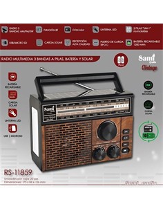 SAMI Radio Vintage Solar y Recargable 3 Bandas RS-11859