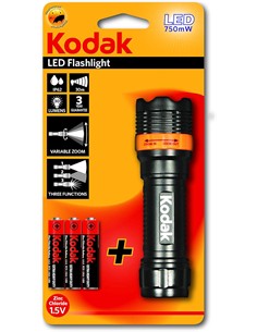 KODAK Linterna Led  FOCUS 120  30 Lumenes,IP62 Resistente al Agua, 50Mtrs, Incluye 3 Pilas AAA