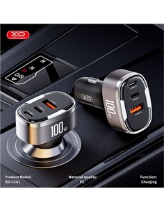 XO Cargador Coche Usb-C 45W + USB-L 25W + USB-A 30W Total 100W Negro XO-CC61