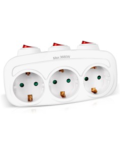 EXTRASTAR Enchufe 3xSchuko Con Interruptor Individual Max.3680W SQ-GZB3K-01/03