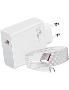 XIAOMI Cargador Red Por Usb + Cable Datos Tipo C A Usb 67W Blanco MDY-12-H