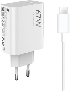 XIAOMI Cargador Red Por Usb + Cable Datos Tipo C A Usb 67W Blanco MDY-12-H