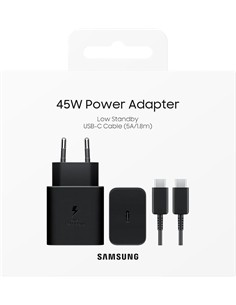SAMSUNG Cargador Red Tipo C  45W + Cable Tipo C M/M 5A 1.8Mtrs Negro EP-T4511