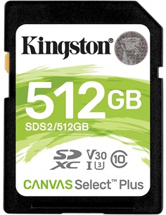 KINGSTON Tarjeta Memoria SDXC 512Gb 100MB/s R C10 CANVAS Select Plus