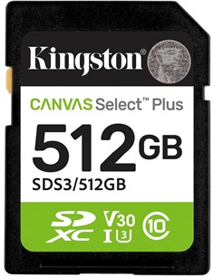 KINGSTON Tarjeta Memoria SDXC 512Gb 150MB/s R C10 V30 A1CANVAS Select Plus