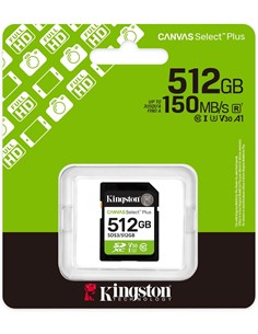 KINGSTON Tarjeta Memoria SDXC 512Gb 150MB/s R C10 V30 A1CANVAS Select Plus