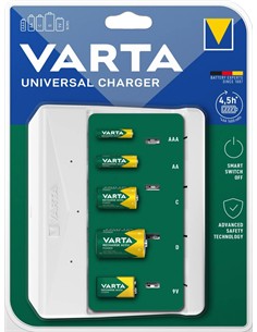 VARTA Cargador Universal De Pilas AA/AAA/C/D/9V 57658 Con Cable USB tipo C