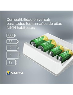 VARTA Cargador Universal De Pilas AA/AAA/C/D/9V 57658 Con Cable USB tipo C