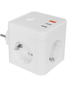 SILVER Eblock Cubo Con 3 Enchufes Schucko+2xUsb A+QxTIpo C Carga Rapida 9523 Blanco