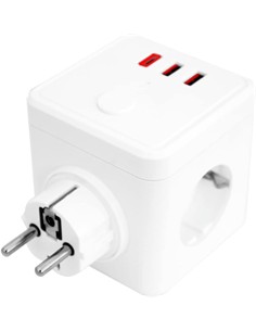 SILVER Eblock Cubo Con 3 Enchufes Schucko+2xUsb A+QxTIpo C Carga Rapida 9523 Blanco