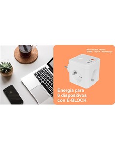 SILVER Eblock Cubo Con 3 Enchufes Schucko+2xUsb A+QxTIpo C Carga Rapida 9523 Blanco