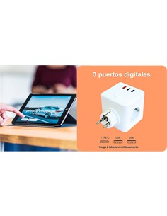 SILVER Eblock Cubo Con 3 Enchufes Schucko+2xUsb A+QxTIpo C Carga Rapida 9523 Blanco