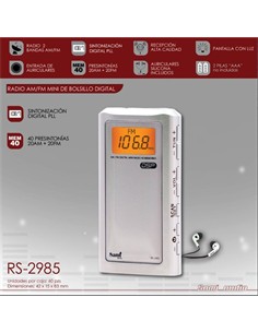 SAMI Radio Portatil Digital RS-2985 40 Memorias AM/FM