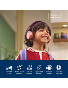 PHILIPS Aurcular Casco Con Cable Jack 3.5/ Tipo C TAK2000 Para Niños <85Db Rosa Naranja