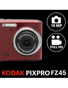 KODAK Camara de Foto Digital PIXPRO FZ45 Roja 4X Zoom,16MP,27mm Gran Angular