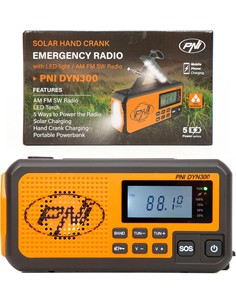 PNI Radio Portatil Solar AM/FM/SW DYN300 Con Dinamo,Linterna, Bateria Recargable 4000mAh Funcion SOS