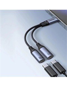 JOYROOM Cable Adaptador Tipo C/M a 2x Tipo C Audio y Carga 60W SY-C03