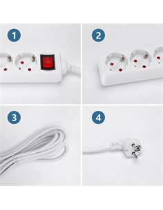 AIGOSTAR Regleta 4 Enchufes Con Interruptor Blanco 1.5Mtrs Cable