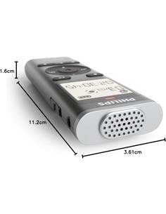 PHILIPS Grabadora de Voz Digital DVT1170 360º Microfono 8Gb Memoria ,Activacion Por Voz, Micro Sd