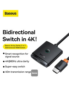BASEUS Series 2 En 1 Switch Hdmi Bidireccional AIRJOY 4K Con Cable 1Mtr BS-OH114 Transm 40Mtrs