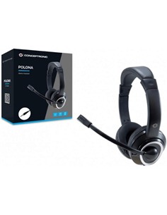 CONCEPTRONIC Auricular de Casco Con Microfono POLONA Con Cable Para PC ,Jack 3.5mm Negro POLONA02B