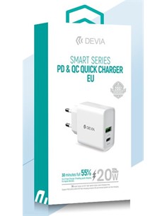DEVIA Cargador Red Tipo C Y Usb A 20W PD+QC 5V 3A