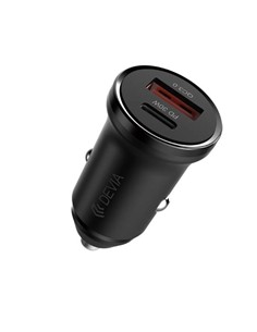 DEVIA Cargador Coche TIpo C+Usb A 30W Negro