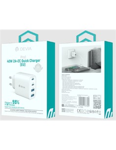 DEVIA Adaptador Corriente 2xUsb A+2xTIpo C 40W Blanco