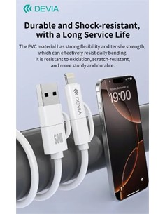 DEVIA Cable Datos Tipo C M/M Con Adaptador LIghtning y Usb A 60W 1.2Mtrs Blanco