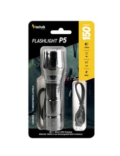 TECNIK Linterna Recargable 150Lm Flaslight P5 Negro
