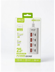 GREEN LYCA Hub 4X Usb-A Y 4X Tipo C 25W 3A GL70120 Cable 1Mtr Por Usb