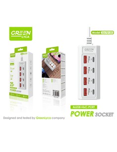 GREEN LYCA Hub 4X Usb-A Y 4X Tipo C 25W 3A GL70120 Cable 1Mtr Por Usb