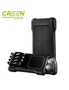 GREEN LYCA Bateria Externa Portatil 10000mAh Solar Con Cable Lightning,Usb C y Micro Usb GL70174